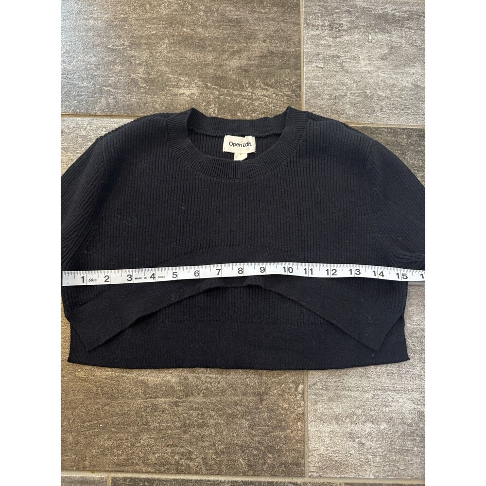 Open Edit Women’s Black Rubbed Cropped Sweater, Excellent, Size Small